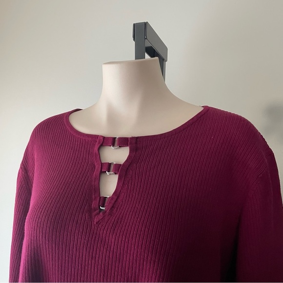 Addition Elle Ribbed Keyhole Front Knit Scoop Neck Sweater Burgundy Plus Size 4X - Picture 2 of 10